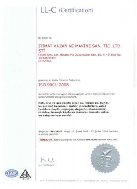 İtimat Kazan kalite belgesi 4
